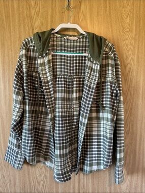 SO Olive Green Plaid Button-Up with Hood